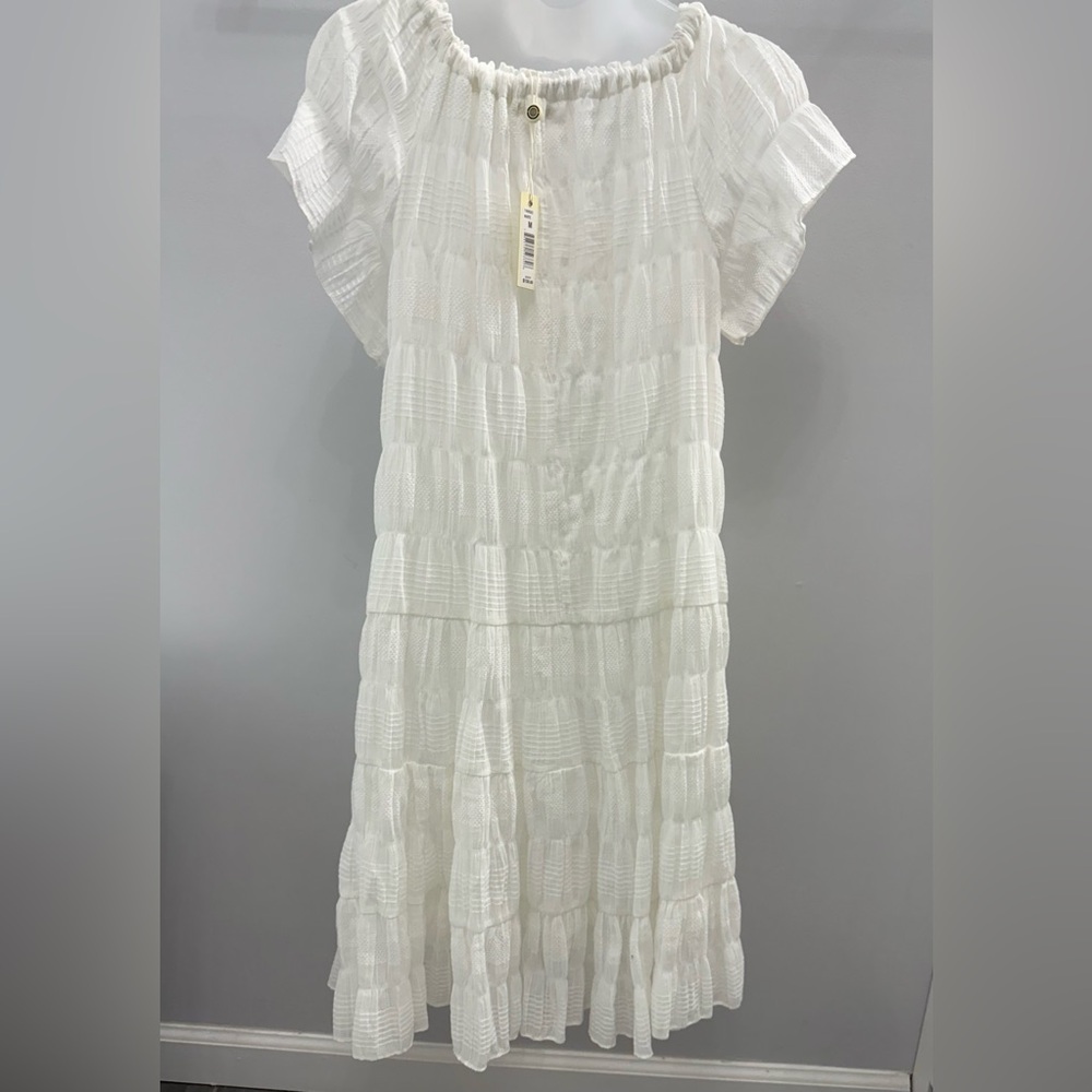 NWT Max Studio White Dress Medium Off Shoulder or Wear as Short Sleeves - Picture 5 of 6